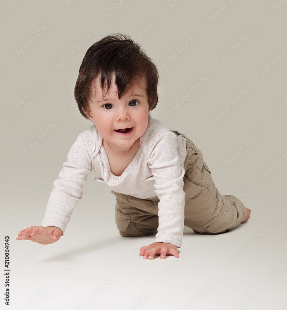 the baby learns to crawl isolated on white background the baby learns to crawl isolated on white background