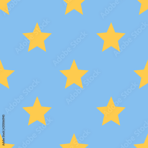 Seamless pattern with stars. Classic tile ornament. Vector illustration. Yellow stars on blue background
