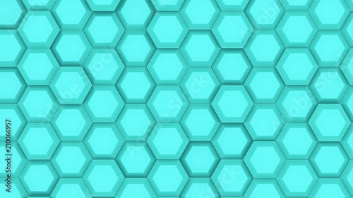 Motion design of geometric hexagon surface loop. Grid pattern of waving hexagones. Looped seamless animation. Cyan color. photo