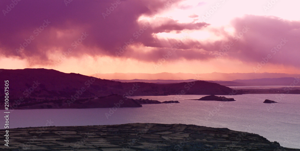 Sunset over Lake Titicaca in Peru
