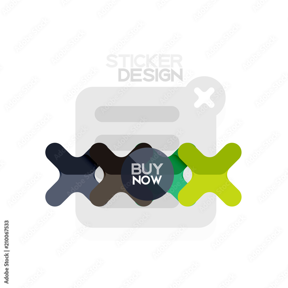 Flat design cross shape geometric sticker icon, paper style design with buy now sample text, for business or web presentation, app or interface buttons Flat design cross shape geometric sticker icon, paper style design with buy now sample text, for business or web presentation, app or interface buttons