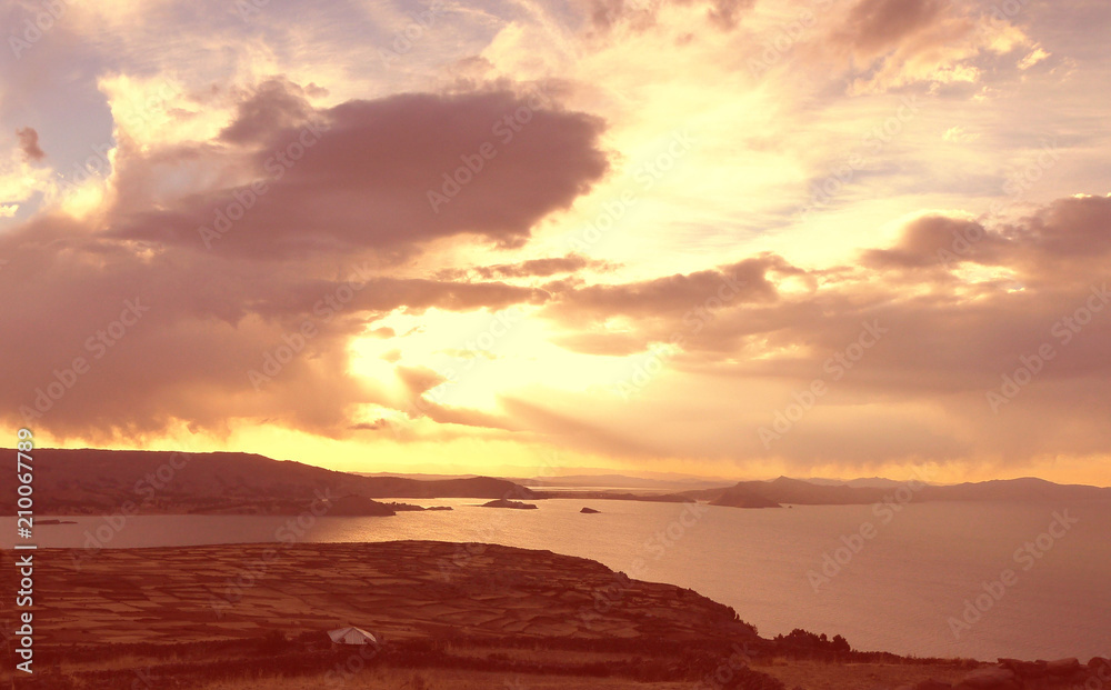 Sunset over Lake Titicaca in Peru