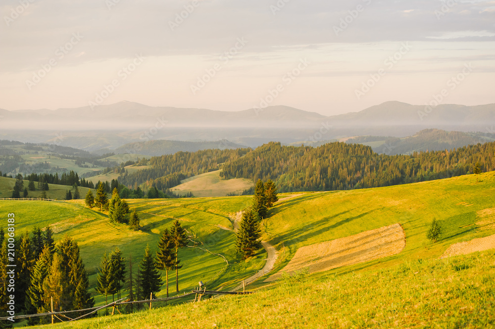 Obraz premium summer mountains green grass and blue sky landscape