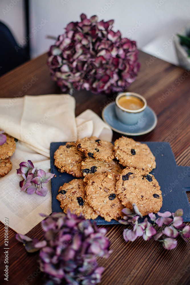 Cup of coffee and cookies. Cup of coffee and cookies.