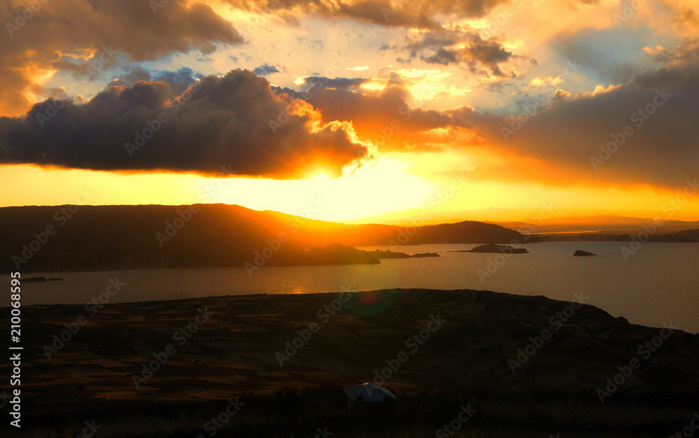 Sunset over Lake Titicaca in Peru Sunset over Lake Titicaca in Peru