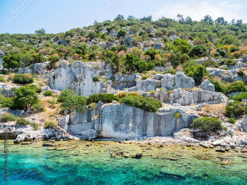 Ruins of Sunken city on Kekova, small Turkish island near Demre. Antalya province, Turkey.