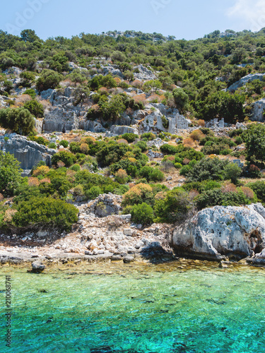 Ruins of Sunken city on Kekova, small Turkish island near Demre. Antalya province, Turkey.