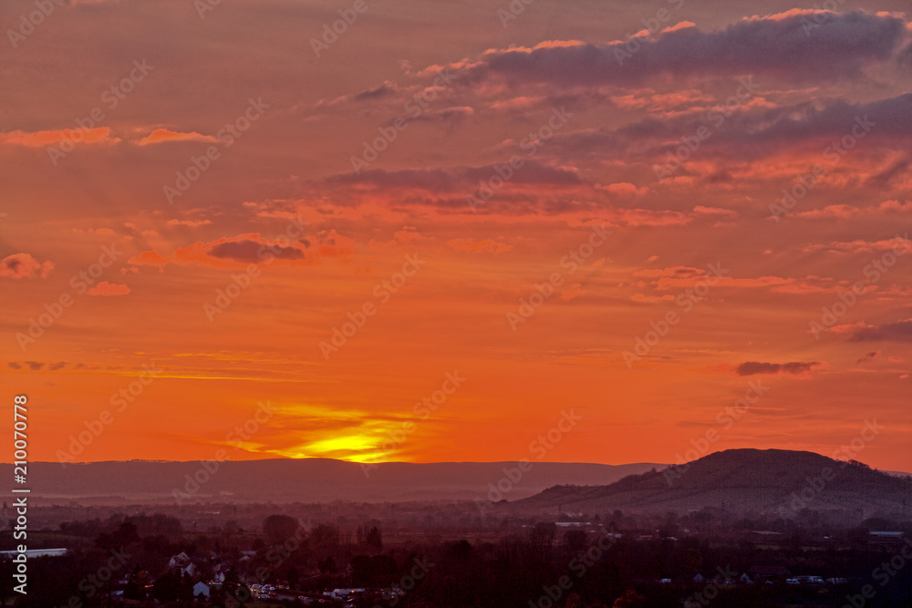 Sunset over Somerset, England, UK. Sunset over Somerset, England, UK.