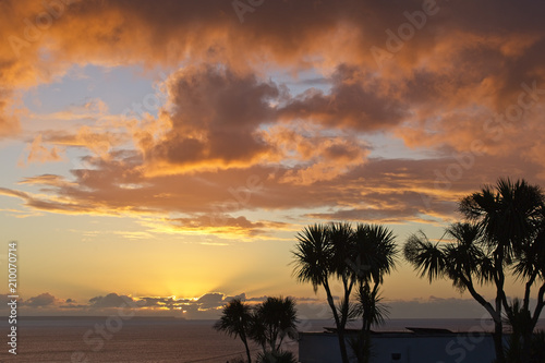 Sunrise over Mounts Bay  Cornwall  England  UK.