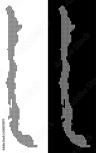 Vector rhombus pixel Chile map. Abstract geographic maps in black and white colors on white and black backgrounds. Chile map combined of rhombus dot mosaic.