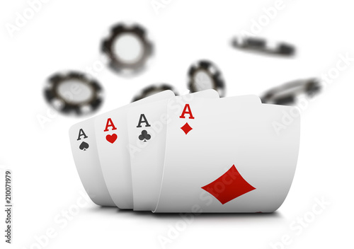 Playing cards and poker chips fly casino. Concept on white background. Poker casino vector illustration