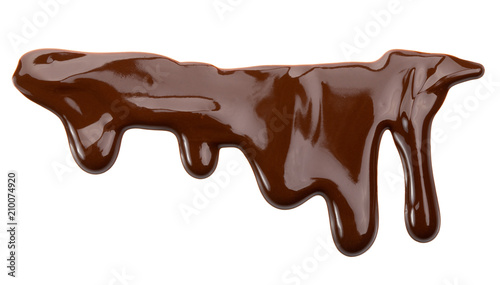 Melting chocolate drips. Chocolate isolated on white background. photo
