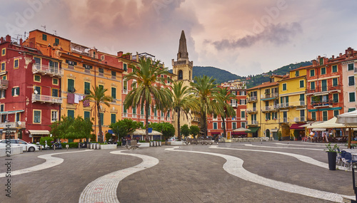 Central square (Piazza Mottino) Stormy Cloudy Weather Lerici, Liguria, Italy