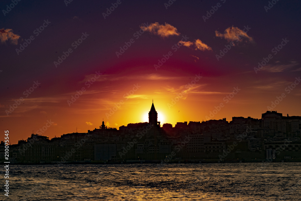 Galata Tower silhouette in istanbul