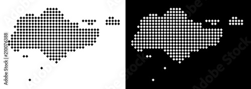 Vector rhombic dot Singapore map. Abstract territorial maps in black and white colors on white and black backgrounds. Singapore map constructed of rhombus element mosaic.