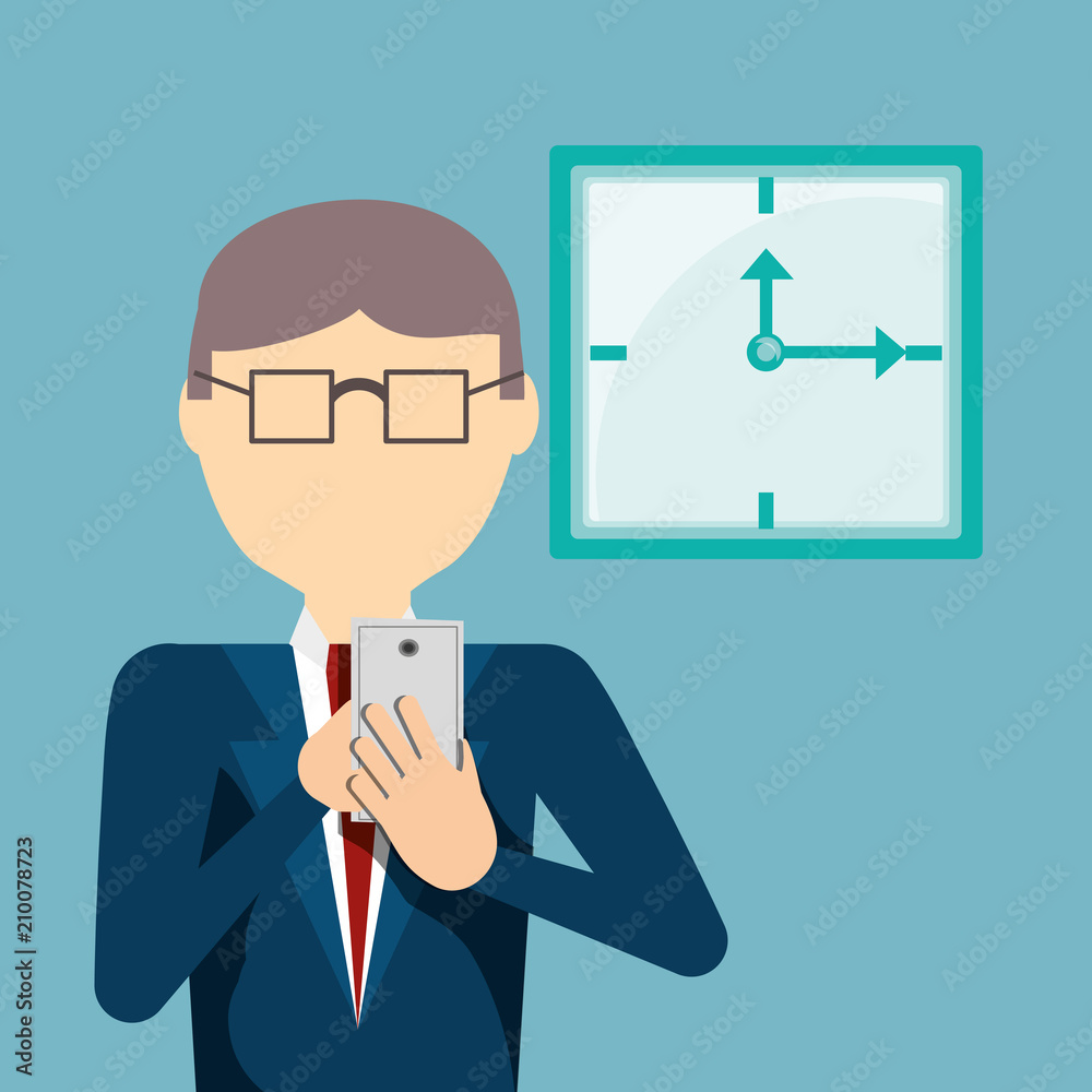 businessman using a cellphone over blue background, colorful design. vector illustration businessman using a cellphone over blue background, colorful design. vector illustration