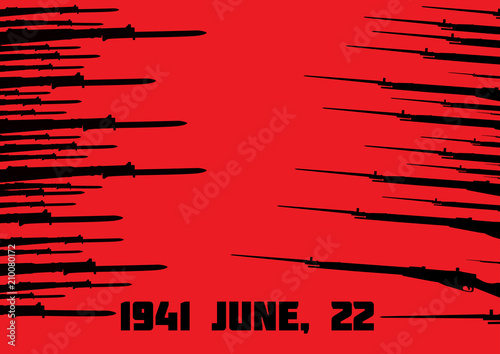 Soviet and German rifles on the red background design to the June 22, the start of Nazi German  invasion to the Soviet Union