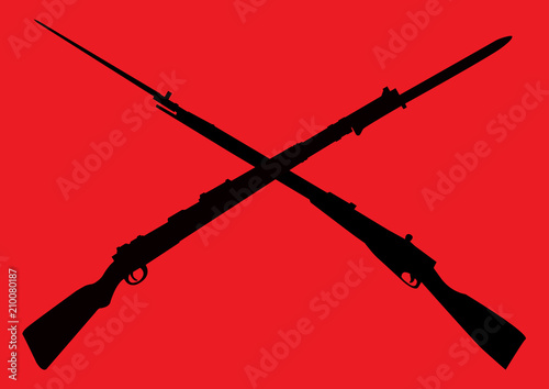 Soviet and German rifles on the red background design to the June 22, the start of Nazi German  invasion to the Soviet Union