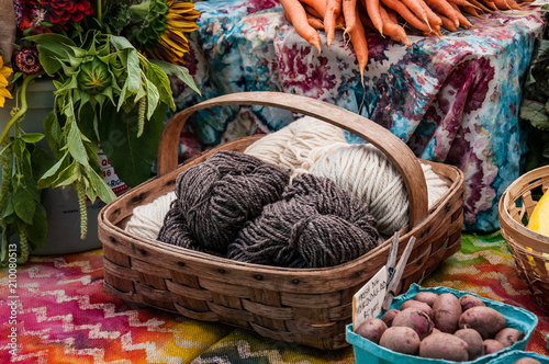 Canvas Print Home spun yarn for sale at a farm stand