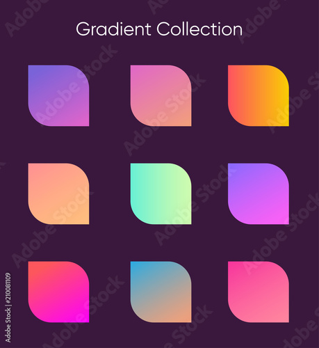 Gradient sample set. Colorful gradients for poster, banner, flyer and presentation. Trendy soft color. Template for screens and mobile app