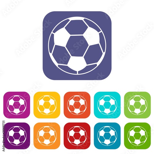 Soccer ball icons set vector illustration in flat style In colors red  blue  green and other