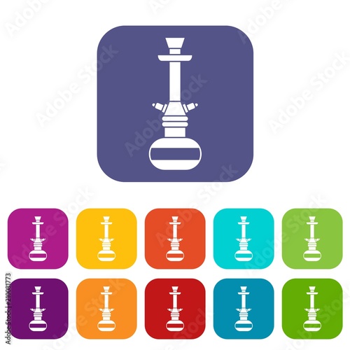 Arabic hookah icons set vector illustration in flat style In colors red, blue, green and other