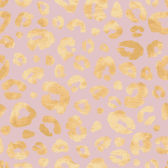 Canvas schilderij Glamour stijl patronen Roze luipaardprint met gouden accenten  © Olga