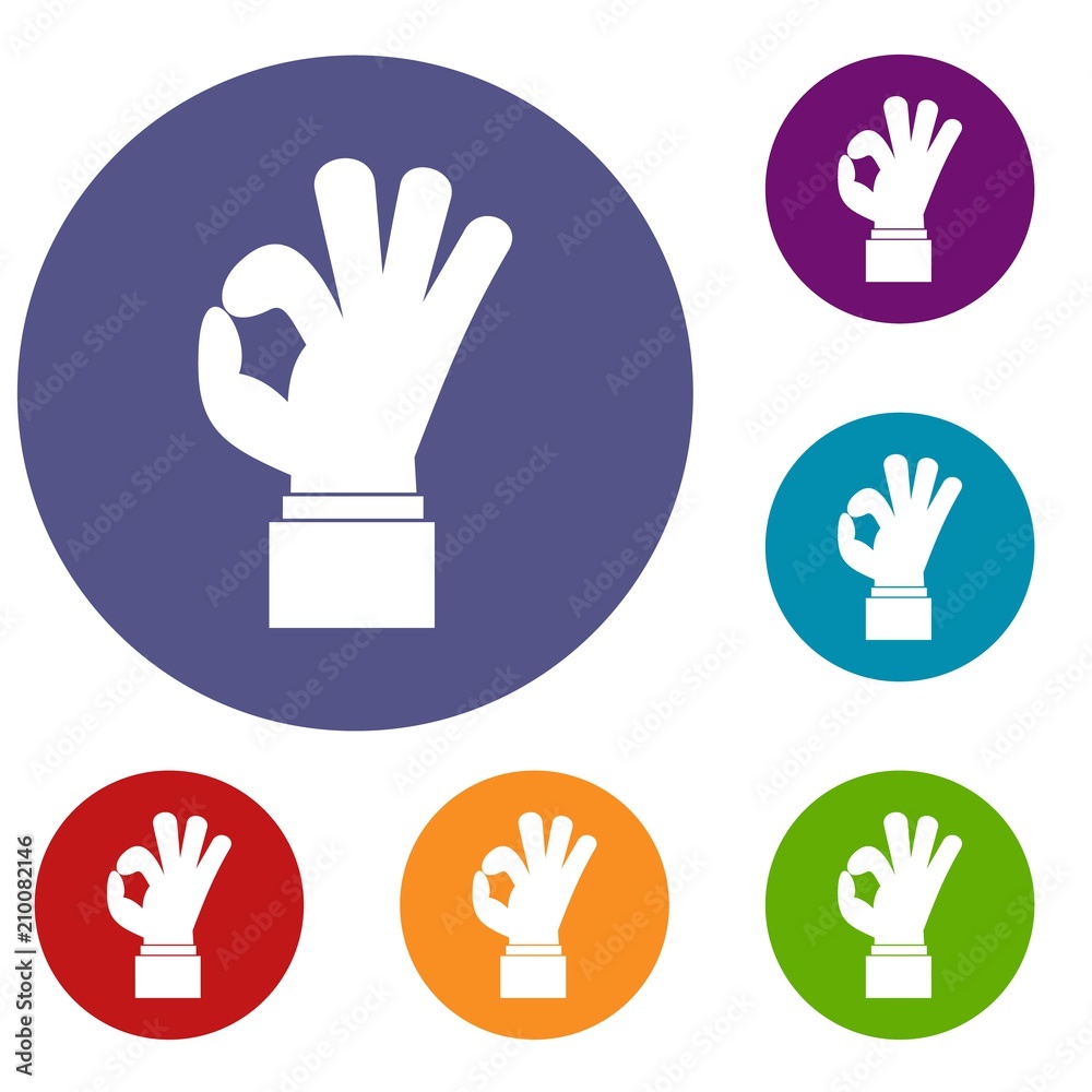Ok gesture icons set in flat circle reb, blue and green color for web Ok gesture icons set in flat circle reb, blue and green color for web