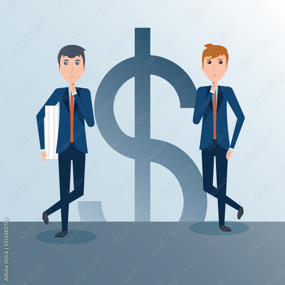 Businessmen with money symbol over gray background, vector illustration