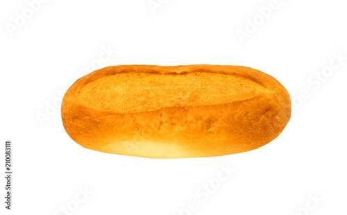 loaf of white bread with a golden crust isolated on white background