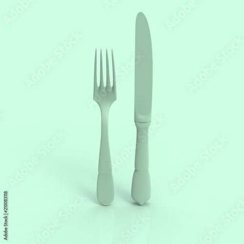 Fork and Knife 3D Render