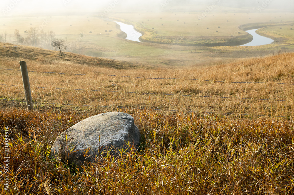 Misty North Dakota landscape with Sheyenne River Stock Photo Adobe Stock