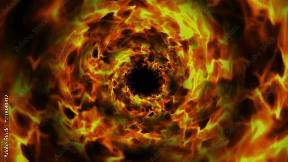 Fiery Rings Tunnel Explosion, Flames Animation, Rendering, Background, Loop, 4k
