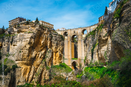 landscape with the Tajo Gorge and stone bridge, Ronda, Spain