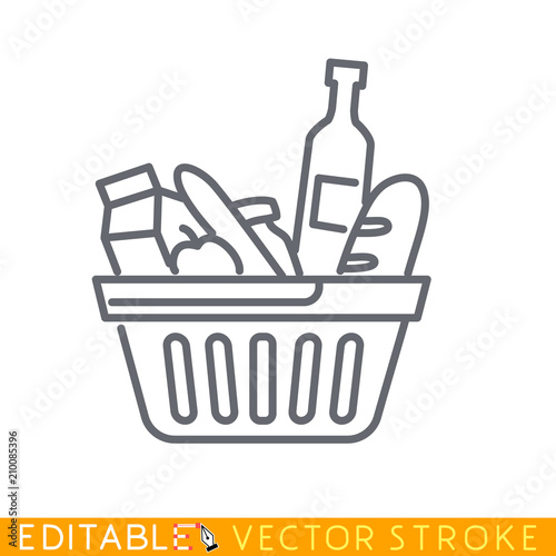 Consumer basket. Editable stroke sketch icon. Stock vector illustration.