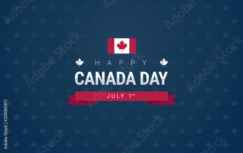 Happy Canada Day greeting card - Canada flag on blue background for the national day of Canada celebration