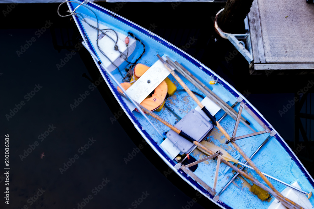 top view of a blue wooden boat top view of a blue wooden boat