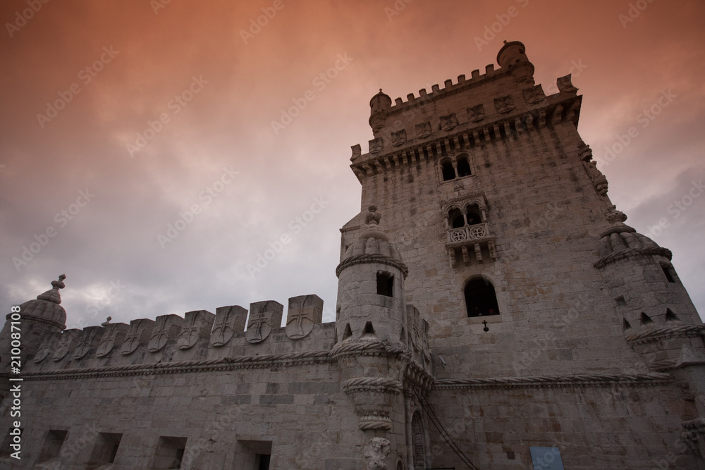 belem tower medieval perspective portugal