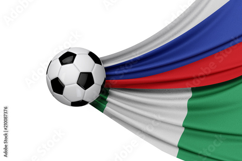 Russia and Nigeria flag with a soccer ball. 3D Rendering