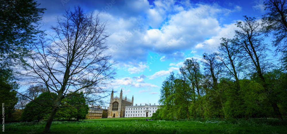 Clare & King's College with beautiful and dramatic sky in Cambridge, UK