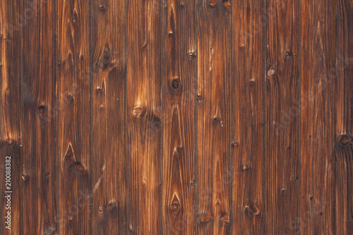 Wooden planks for Your text. Wooden background from boards of a dark burnt color. Knots on the wooden surface of the natural material.