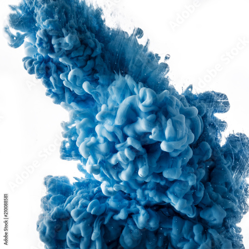 Macro photo of blue coracles in water of blue smoke clubs isolated on white background trendy abstract texture background with place for text