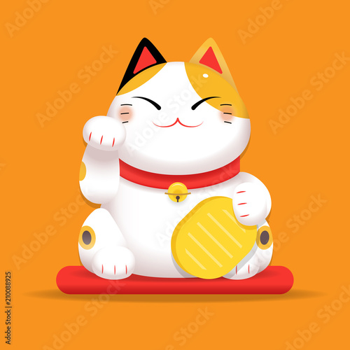 White Maneki Neko raised right paw gradient photo