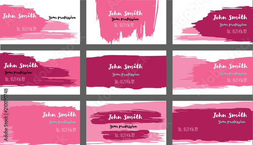 Drawn Business Cards Vector Template Collection. Ink, Oil Paint Brush Strokes Cool Banners Set. Creative Atristic Grungy Retro Corporate Identity. Funky Strokes Cool Business Cards Vector Template. photo