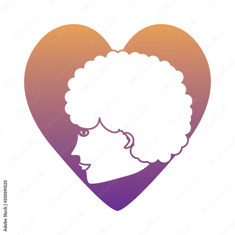 avatar woman profile over heart and white background, vector illustration