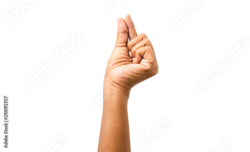 Hand on white background.