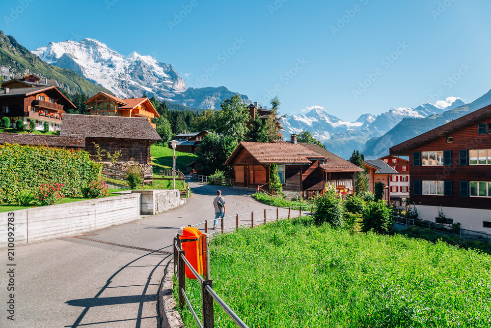Wengen village and alps nature view in Switzerland Wengen village and alps nature view in Switzerland