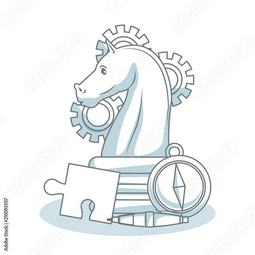 Chess piece with jigsaw and timer vector illustration graphic design