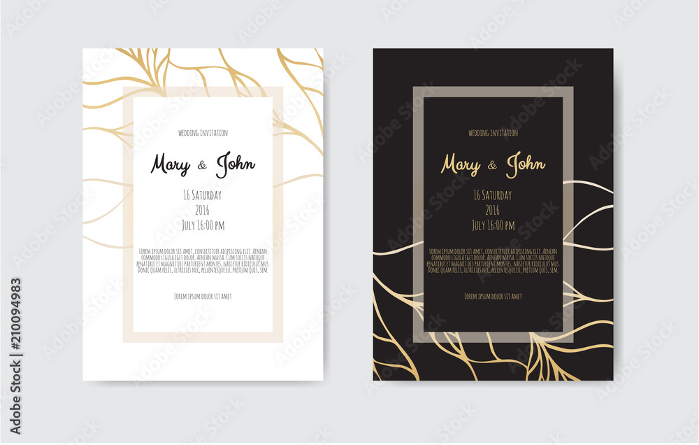 Golden Vector invitation with floral elements. - obrazy, fototapety, plakaty 