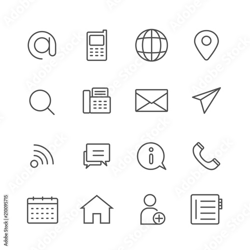 Simple Set of Contact us vector thin line icons, Editable Stroke linear symbols.